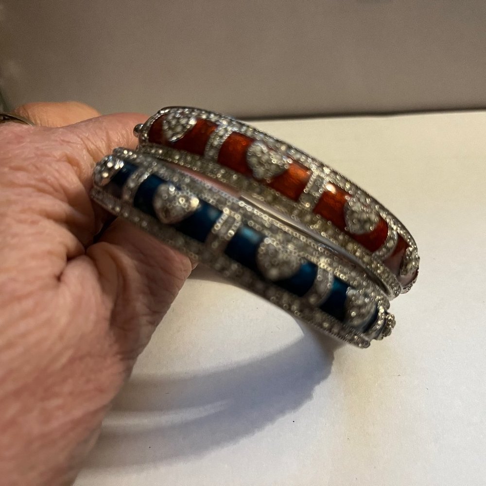 1980s Brighton Red & Blue Crystal Hearts Clamper Bracelets (set of 2)